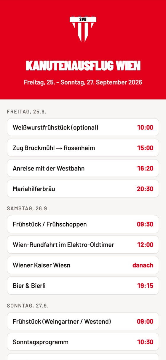Screenshot der Programmseite Kanutenausflug