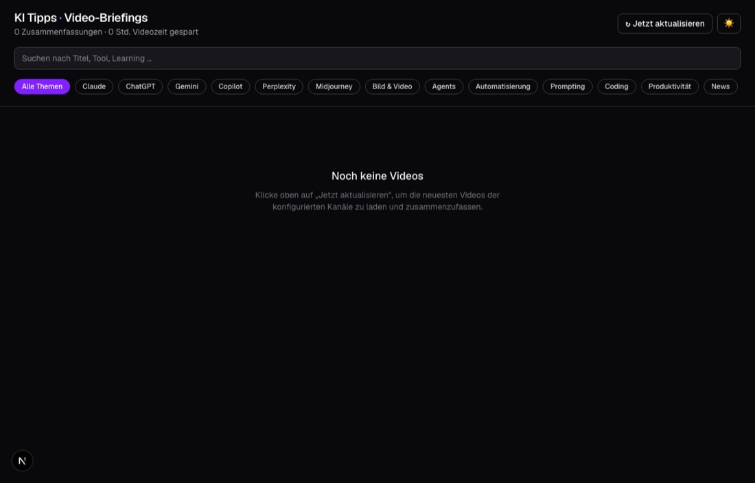 Screenshot der KI-Tipps-Startseite