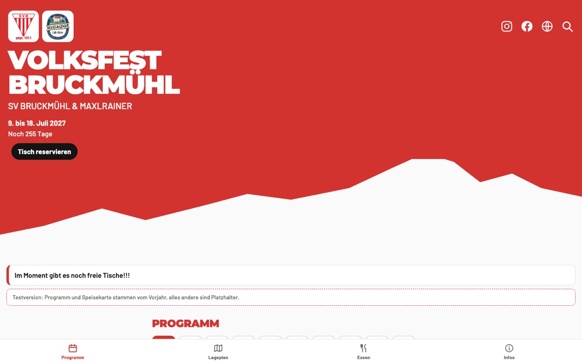 Screenshot der Volksfest-Besucher-App mit Countdown